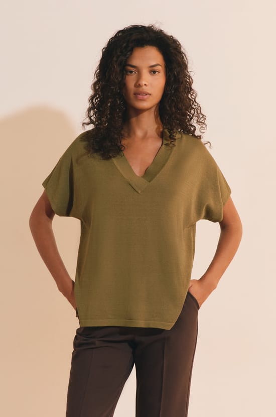 Pull manches courtes col polo;${refinementColor}