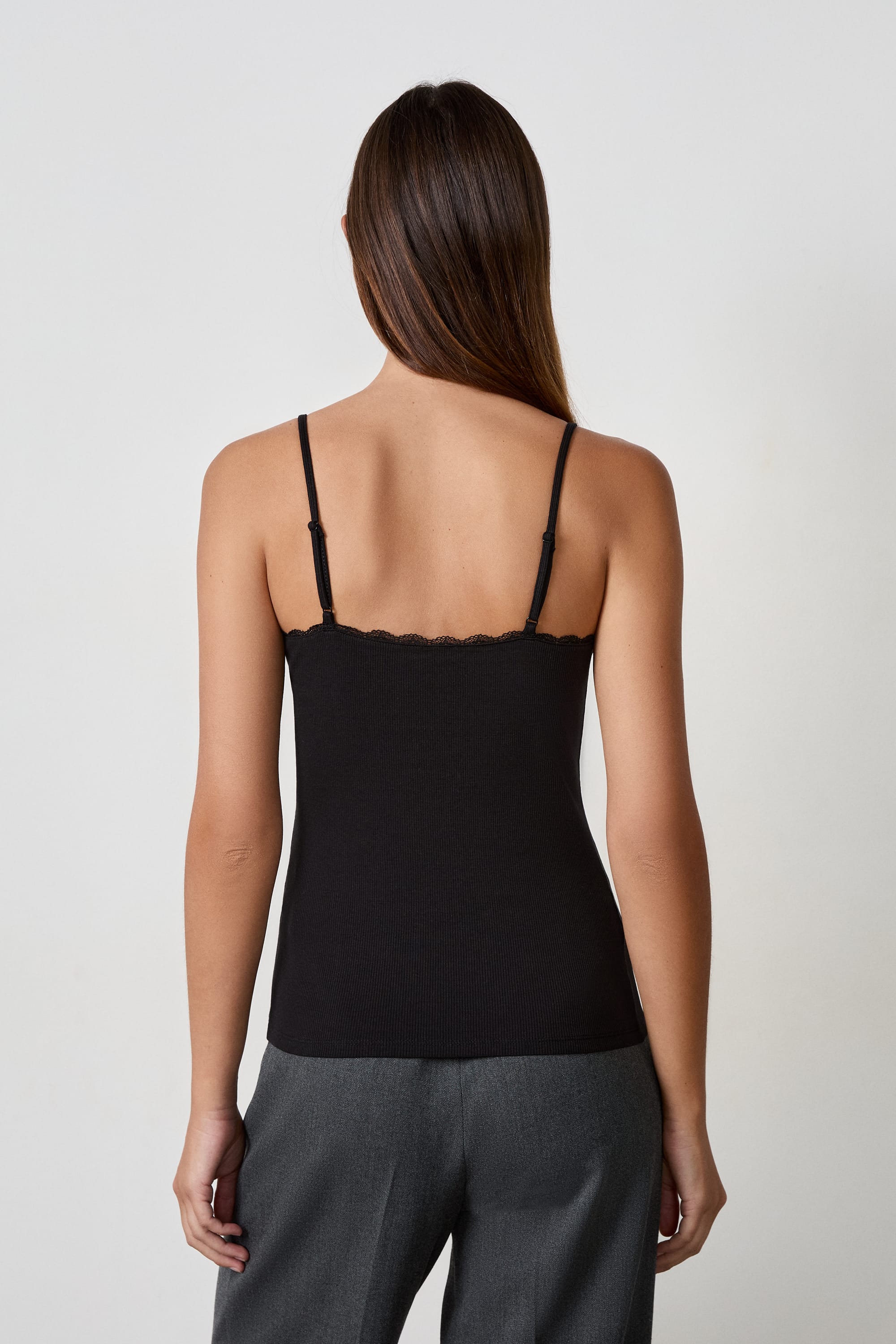 100% Cotton Camisole - PLUMINE - NOIR - ETAM
