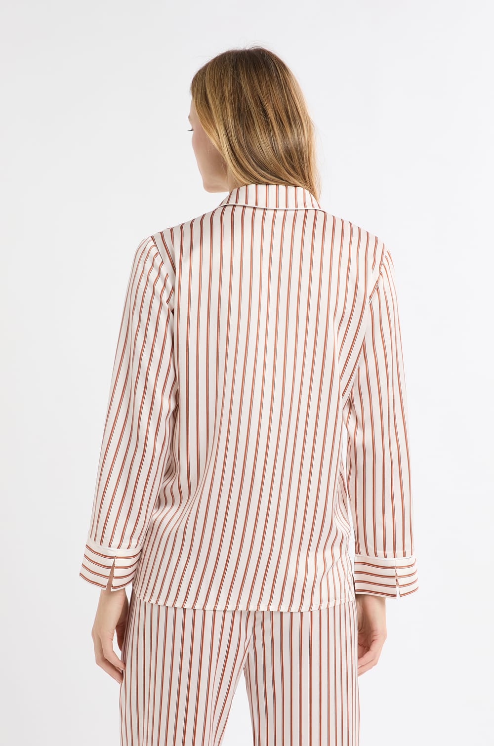 Satin-Pyjama Hemd mit Streifen;${refinementColor}