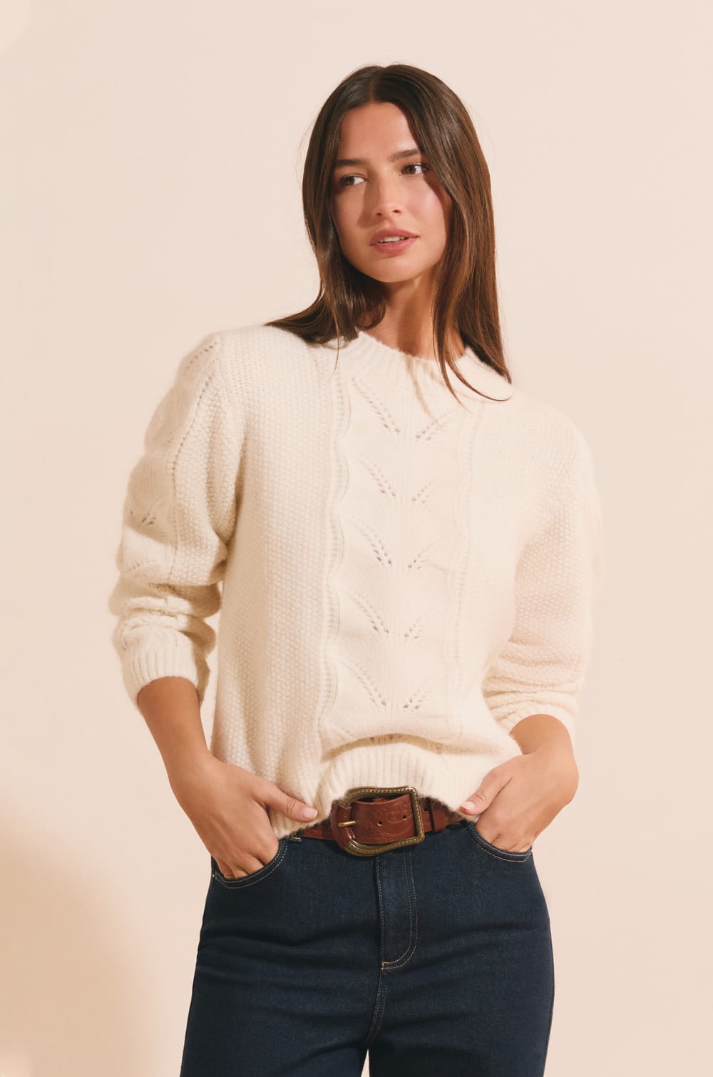 Pull manches longues avec laine;${refinementColor}