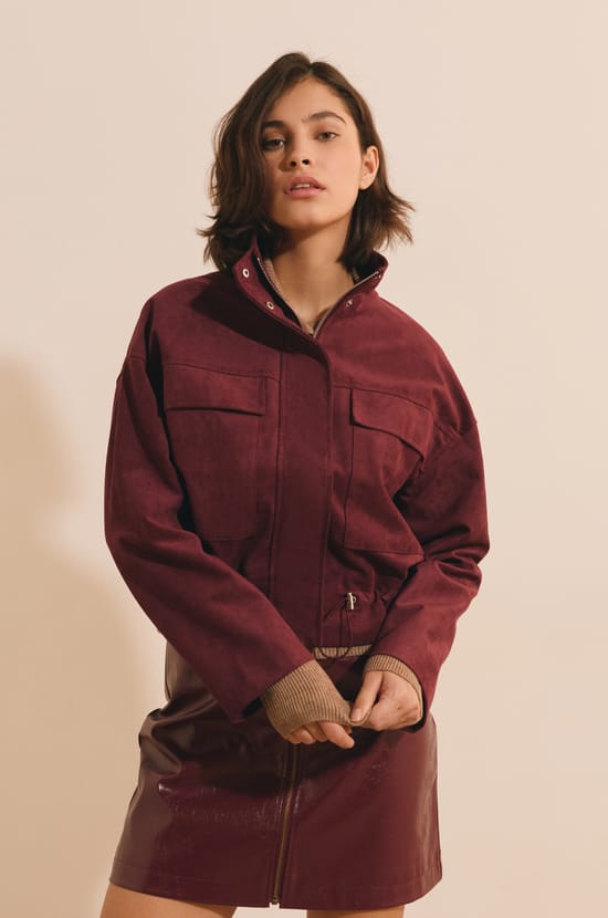Veste saharienne courte effet su&eacute;dine;${refinementColor}
