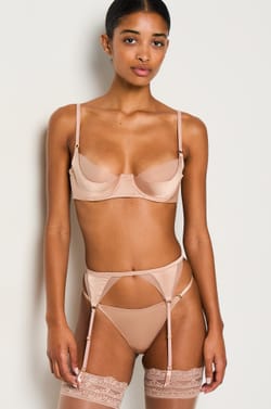 Silk Suspender Belt with Tulle Details;${refinementColor}