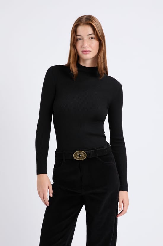 Long-sleeved high neck sweater with wool;${refinementColor}