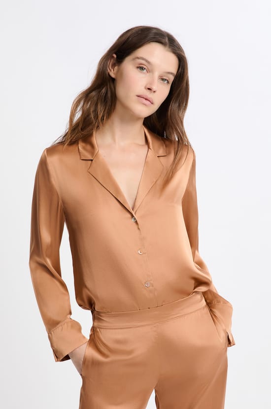 Chemise de pyjama manches longues en soie;${refinementColor}