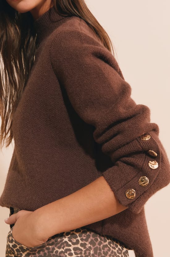 Pull manches longues avec d&eacute;tails boutons;${refinementColor}