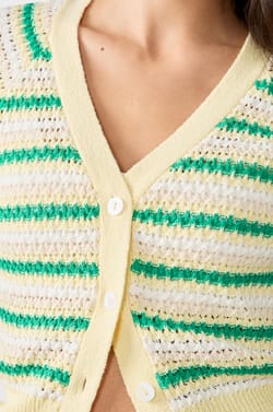 Short-sleeved striped cardigan;${refinementColor}