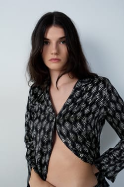 Printed Satin Pyjama Shirt;${refinementColor}