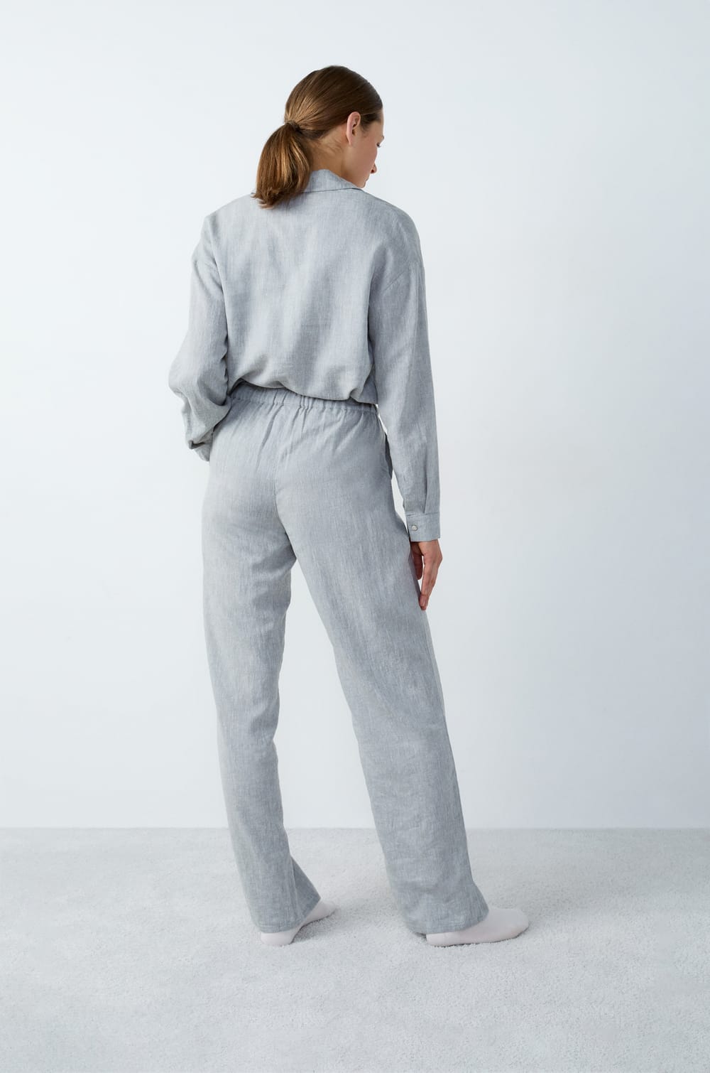Straight Leg Linen Pyjama Trousers;${refinementColor}