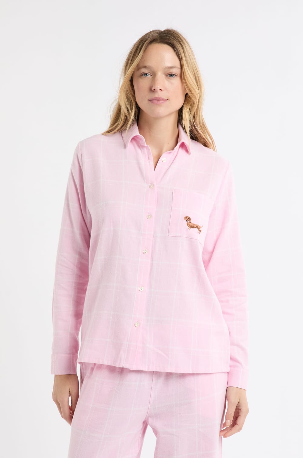 Chemise de pyjama à carreaux à motif chien en coton;${refinementColor}