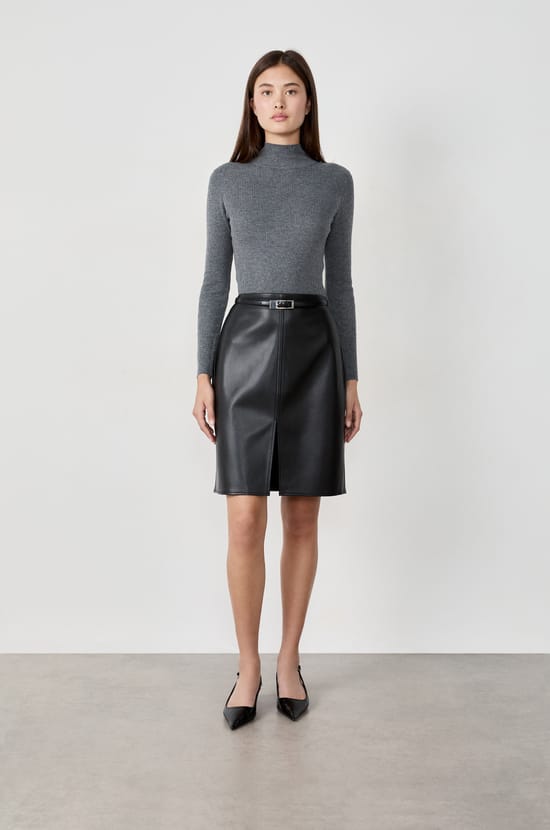 Mid-length faux leather skirt;${refinementColor}