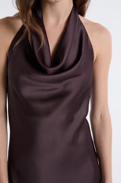 Satin Dress With Cowl Neckline;${refinementColor}