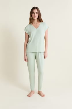 Camiseta de pijama de manga corta con cuello en V de modal;${refinementColor}