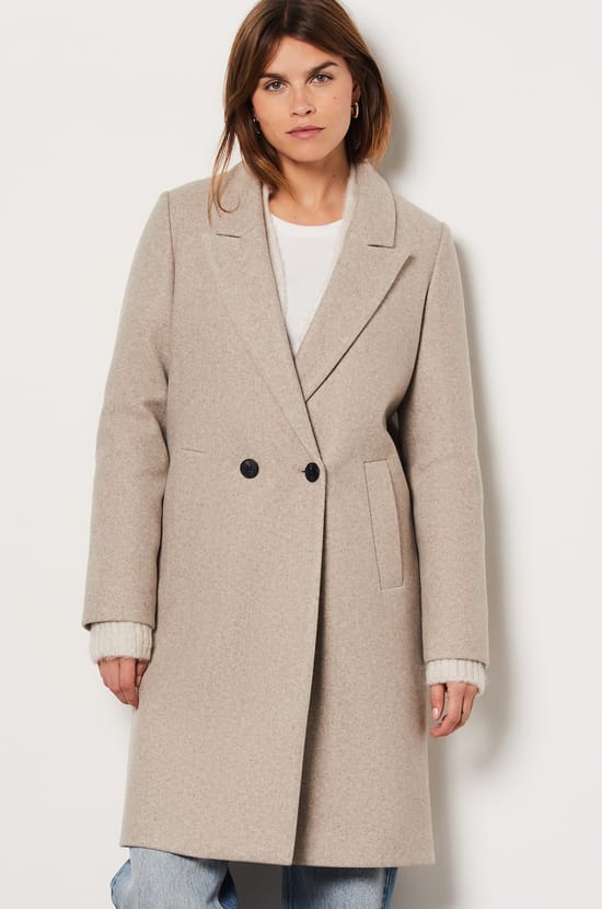 Manteau long boutonné avec laine;${refinementColor}
