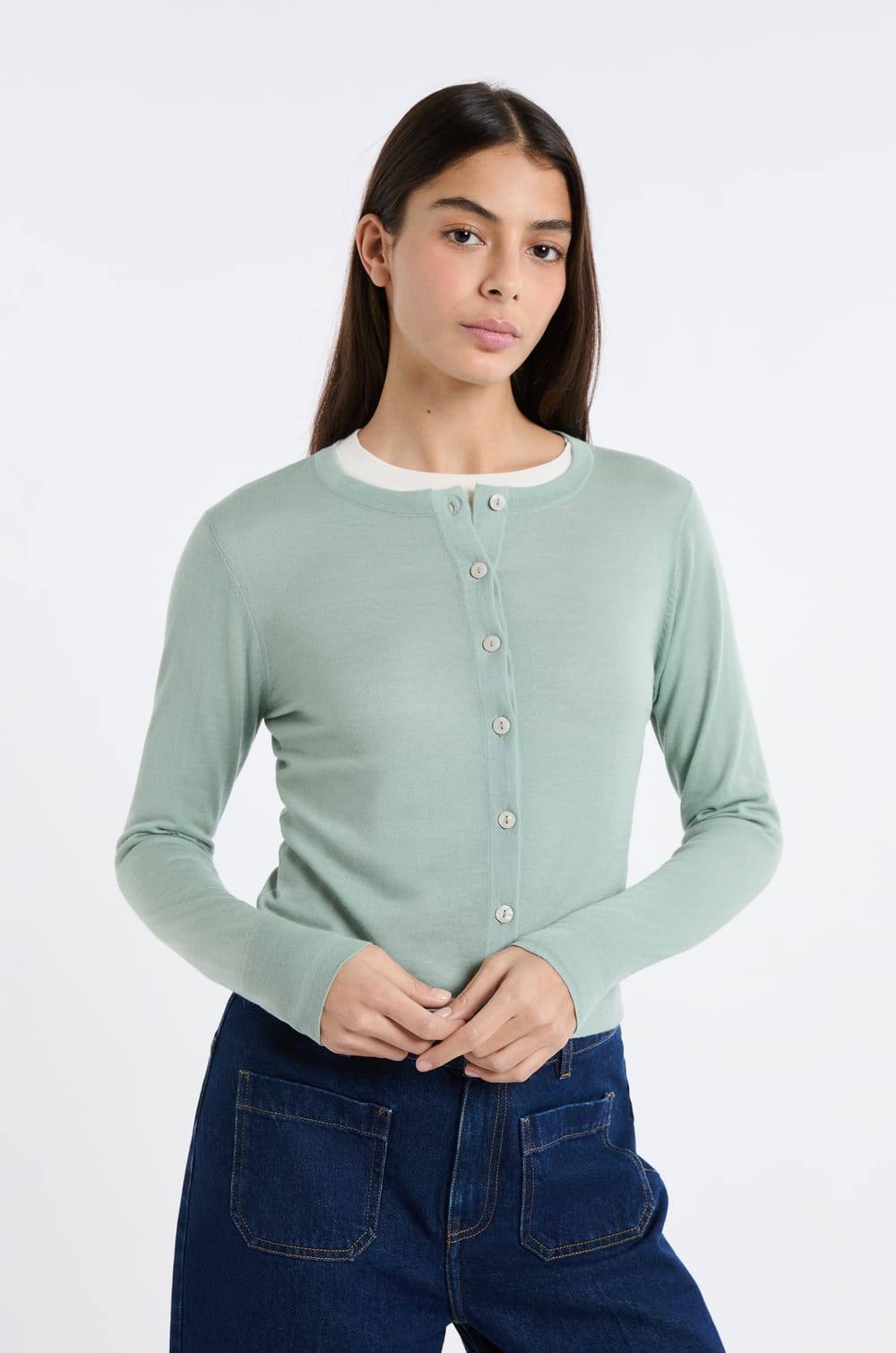 Cardigan 100% laine;${refinementColor}