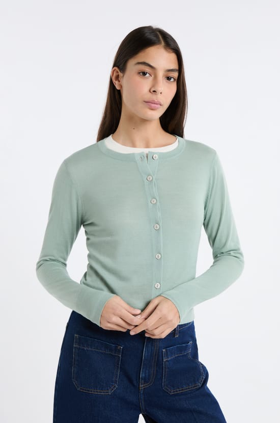 Cardigan 100% laine;${refinementColor}