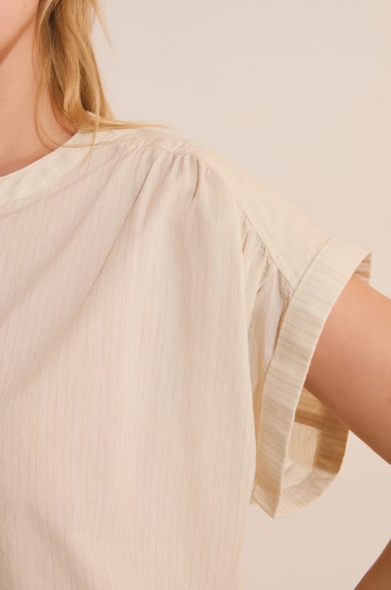 Blouse sans manches boutonn&eacute;e en coton;${refinementColor}