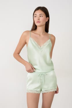 Seiden-Pyjama-Shorts mit Spitzendetail;${refinementColor}