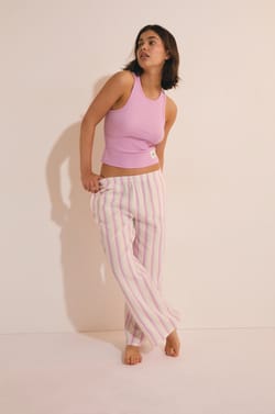 Pantal&oacute;n de pijama 7/8 a rayas de algod&oacute;n;${refinementColor}