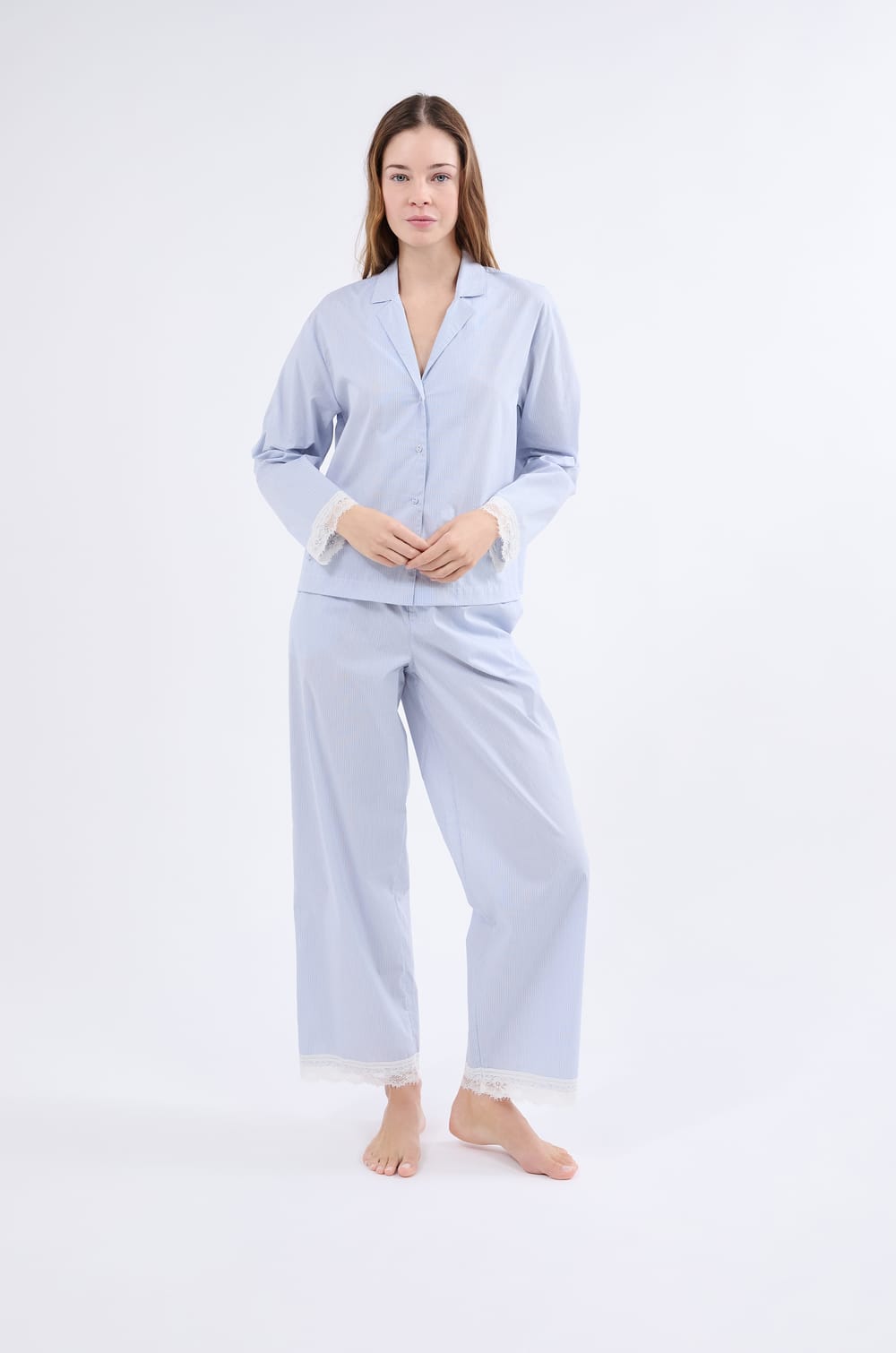 Chemise de pyjama à manches longues à rayures;${refinementColor}
