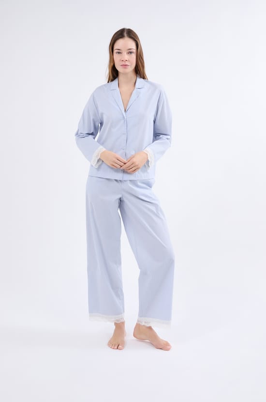 Chemise de pyjama à manches longues à rayures;${refinementColor}
