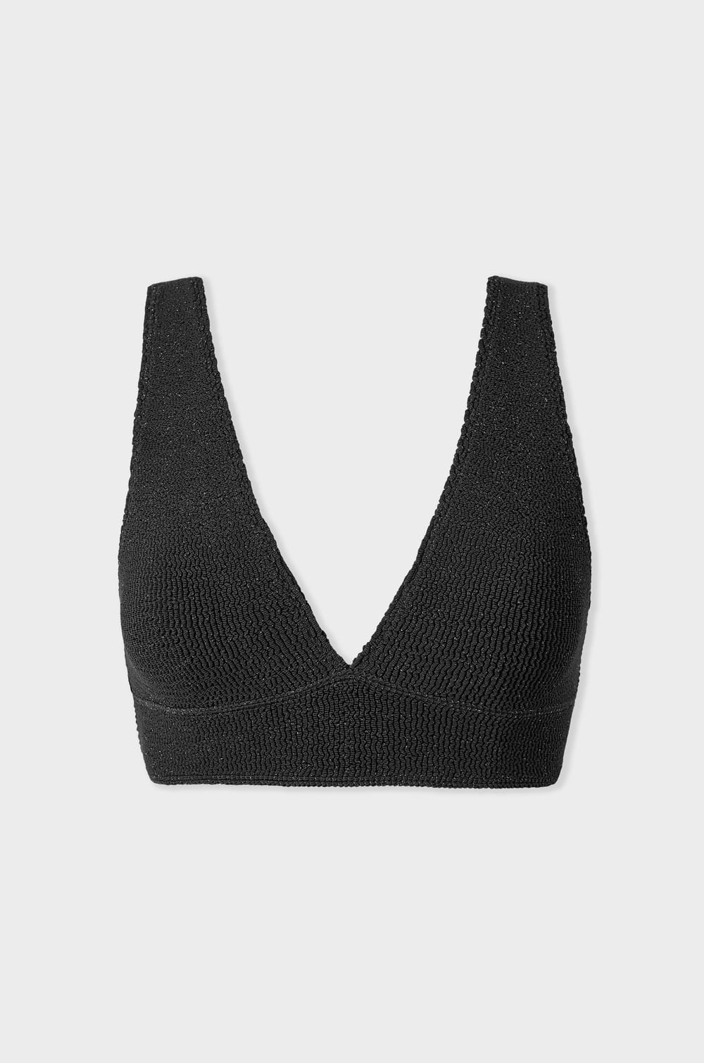 Triangel-Bikini-Oberteil aus dehnbarem, glitzerndem Material;${refinementColor}