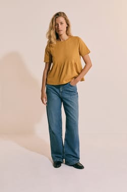 T-shirt pliss&eacute; &agrave; manches courtes en coton;${refinementColor}