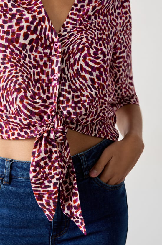 Tie-Front Blouse;${refinementColor}