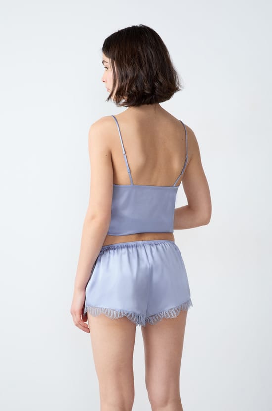 Silk shorts with lace details;${refinementColor}