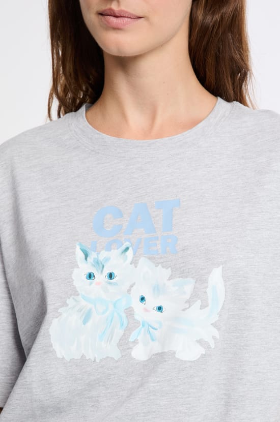 T-shirt de pyjama en coton avec motifs chats;${refinementColor}