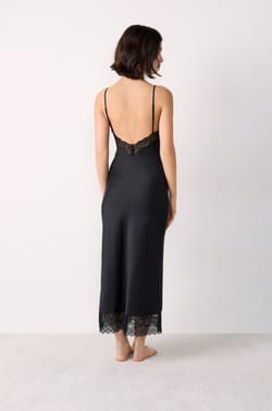 Long Satin Nightdress With Lace Details;${refinementColor}