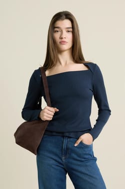 T-shirt manches longues encolure carr&eacute;e;${refinementColor}