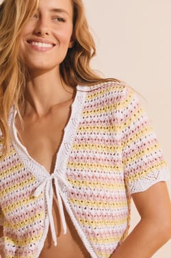 Cardigan manches courtes ouvert sur le devant;${refinementColor}