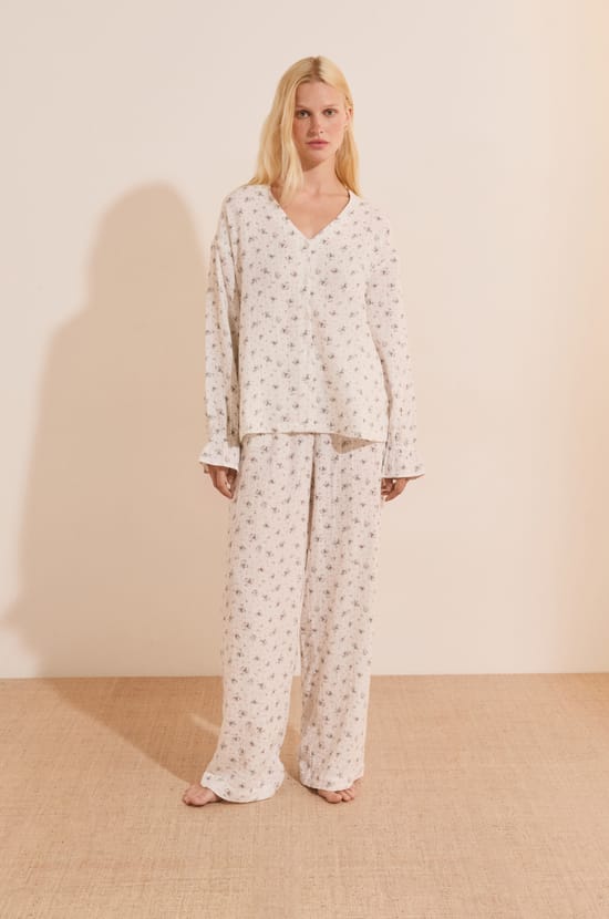 Pantalon de pyjama &agrave; motifs en coton;${refinementColor}