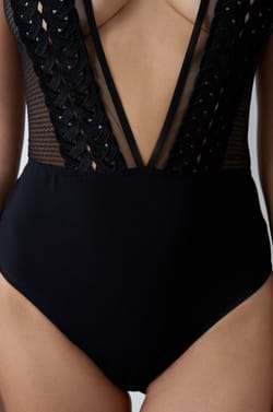 Plunge Bodysuit in Tulle and Embroidery;${refinementColor}