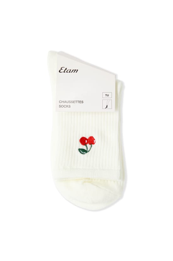 Ribbed Socks with Cotton Cherry Pattern;${refinementColor}