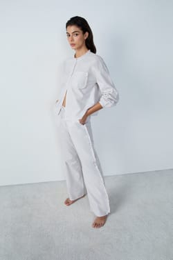 Cotton Pyjama Trousers Straight Cut with Stripes;${refinementColor}