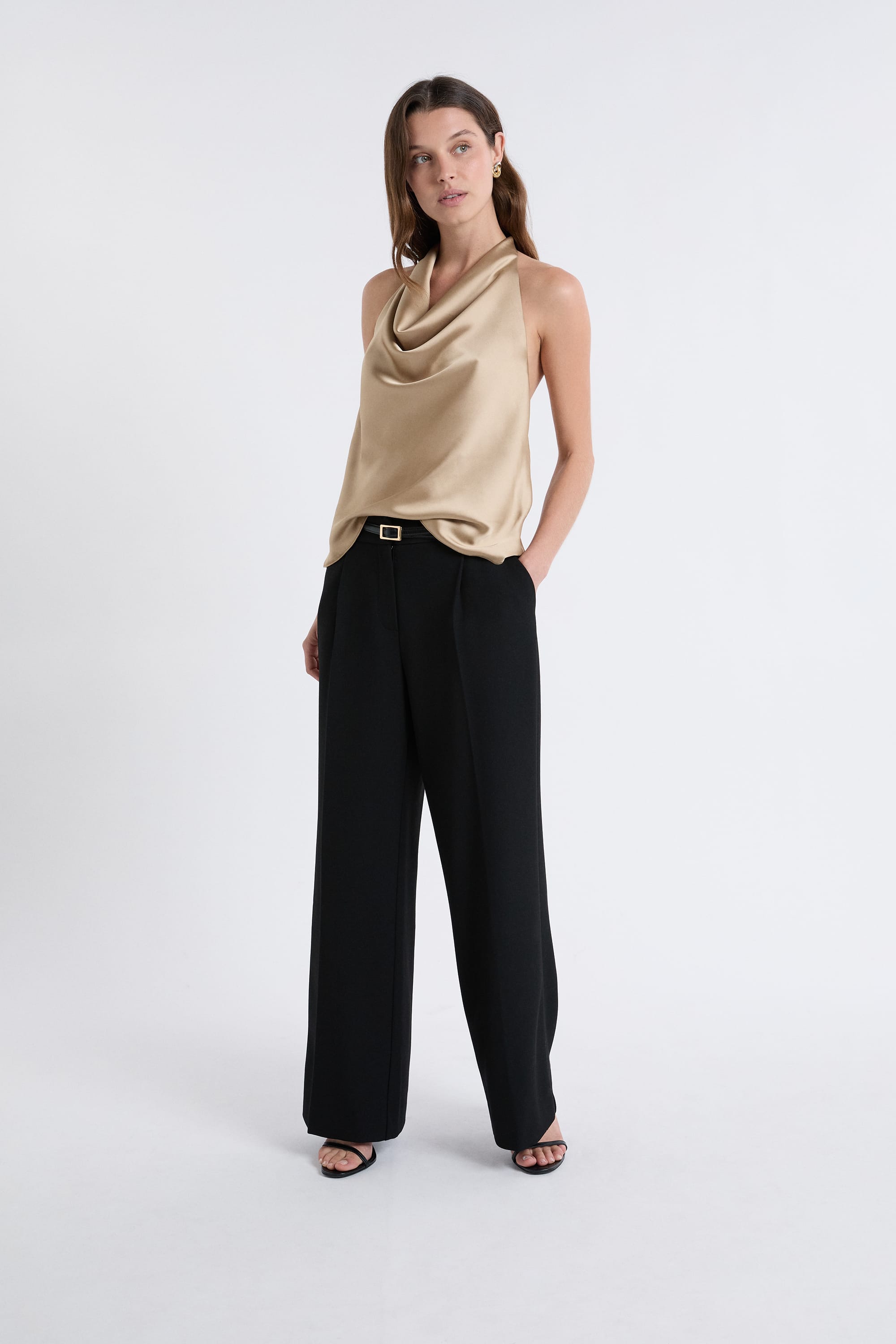 Sleeveless Satin Top With Cowl Neck - A TORY - OR - ETAM