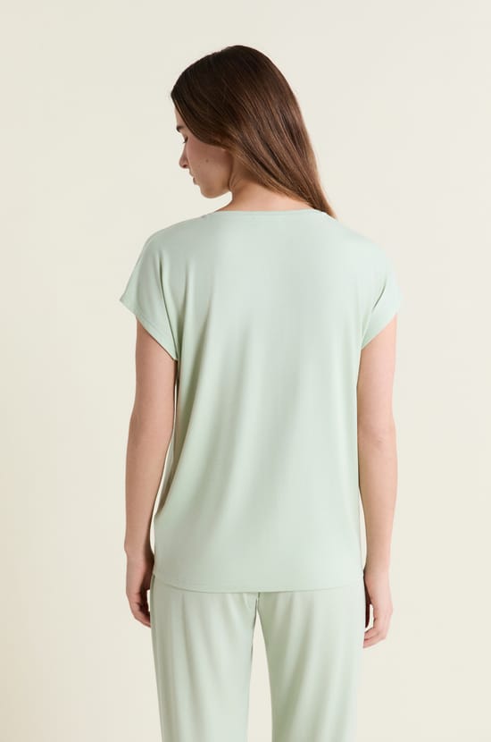 Camiseta de pijama de manga corta con cuello en V de modal;${refinementColor}