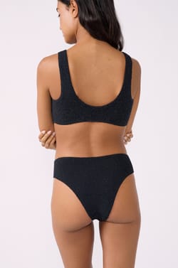 Triangle bikini top in stretchy glittery fabric;${refinementColor}