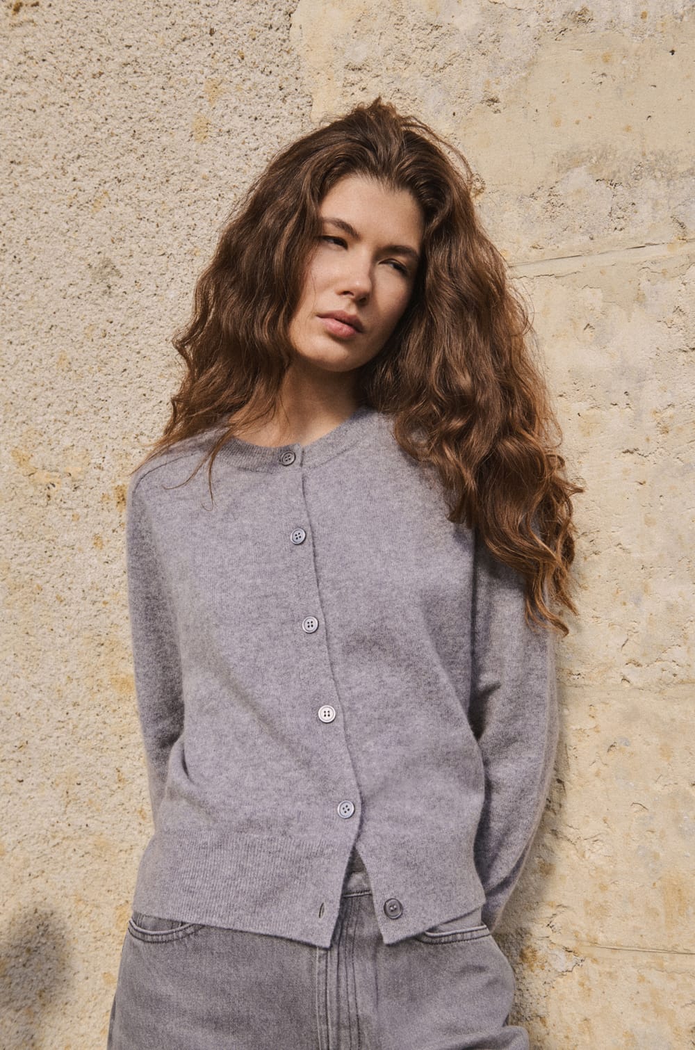 100% Cashmere Long-Sleeved Cardigan;${refinementColor}