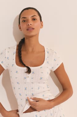 Cotton pointelle pyjama t-shirt with motifs;${refinementColor}