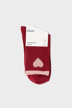 Ribbed Socks with Cotton Heart Pattern;${refinementColor}