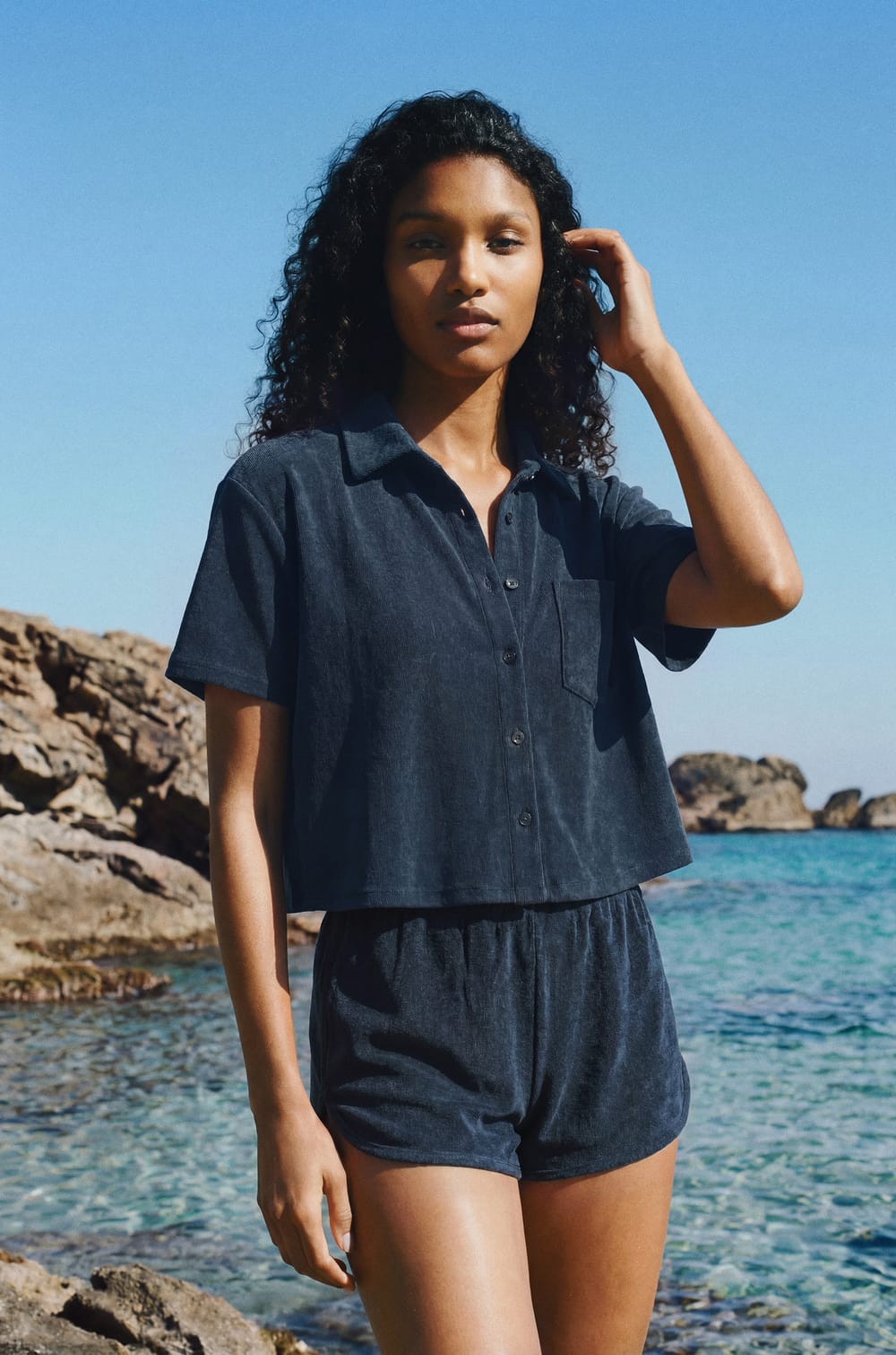 Chemise manches courtes en &eacute;ponge;${refinementColor}