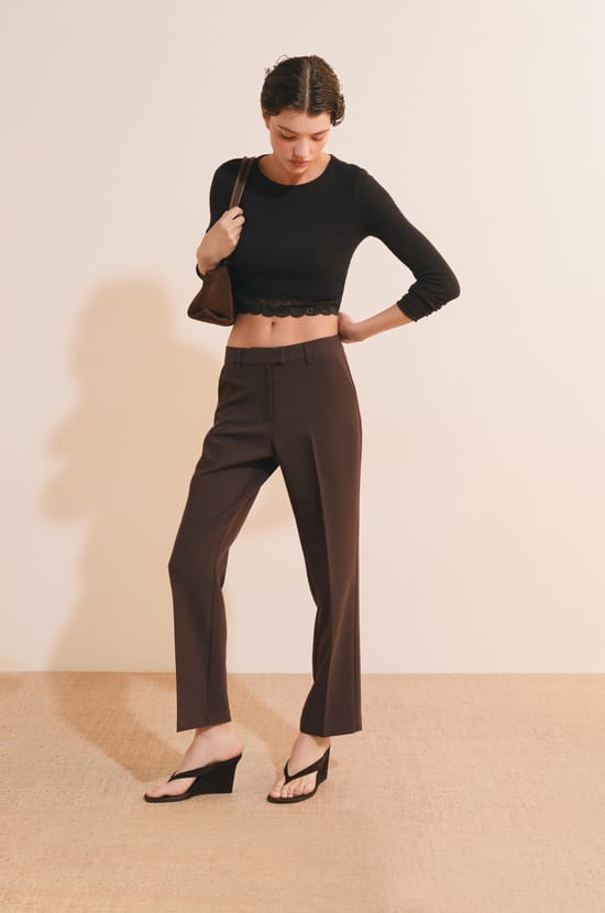 T-shirt court manches longues avec dentelle en coton;${refinementColor}