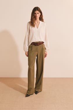 Blouse col V en coton;${refinementColor}