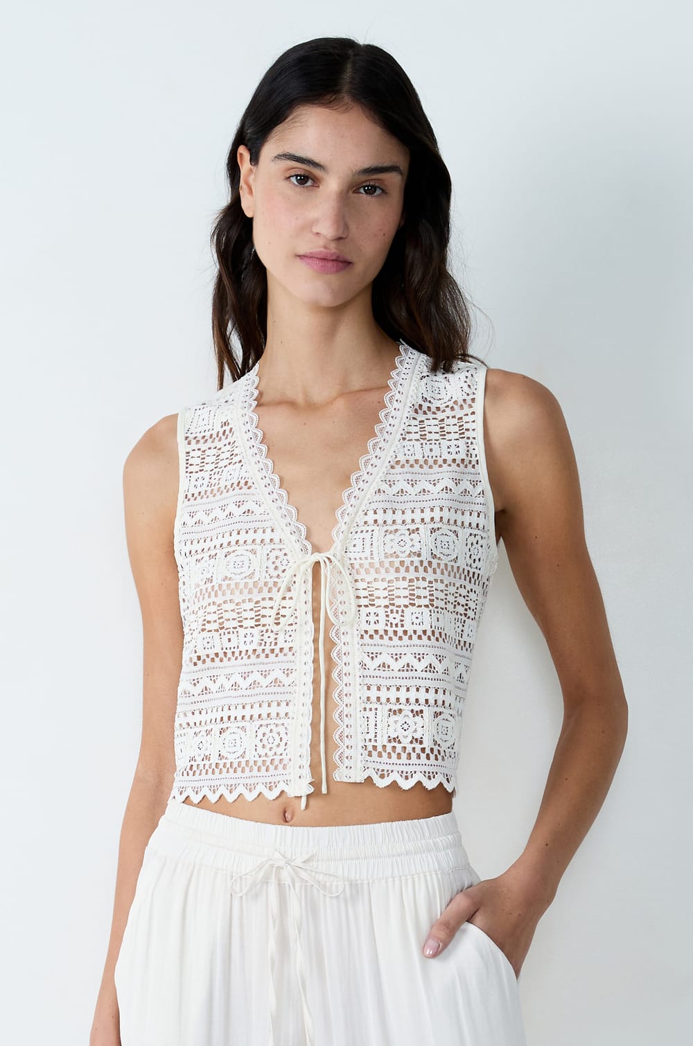 Lace Tank Top with Tie;${refinementColor}