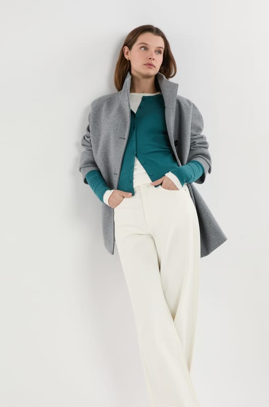 T-shirt boutonn&eacute; &agrave; manches longues en coton;${refinementColor}