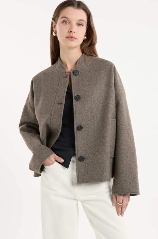 Manteau &agrave; boutons avec laine;${refinementColor}