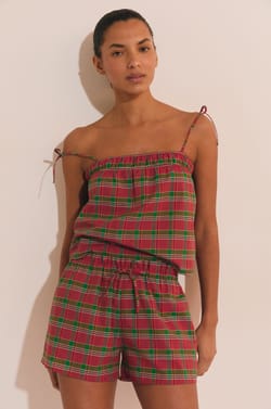 Short de pyjama &agrave; carreaux en coton;${refinementColor}