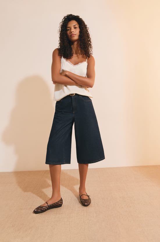 Jupe culotte en jean;${refinementColor}